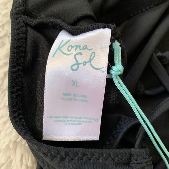 NWT Kona Sol women's black crochet lace deep V one piece swimsuit SZ XL - Picture 12 of 14